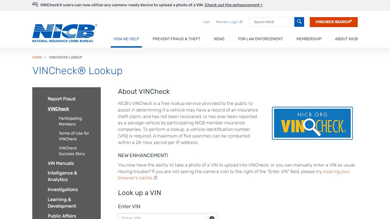 VINCheck® Lookup | National Insurance Crime Bureau - NICB